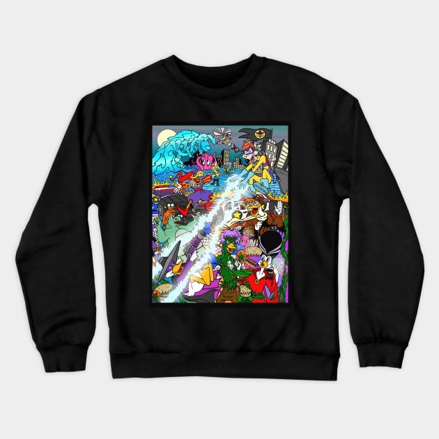 DW Tribute - Justice Ducks vs. Fearsome Five by Vagabond The Artist Crewneck Sweatshirt by VagabondTheArtist